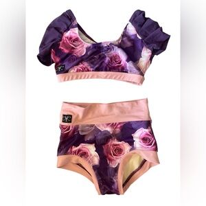 Kandy Kouture Floral Purple and Pink dancewear set